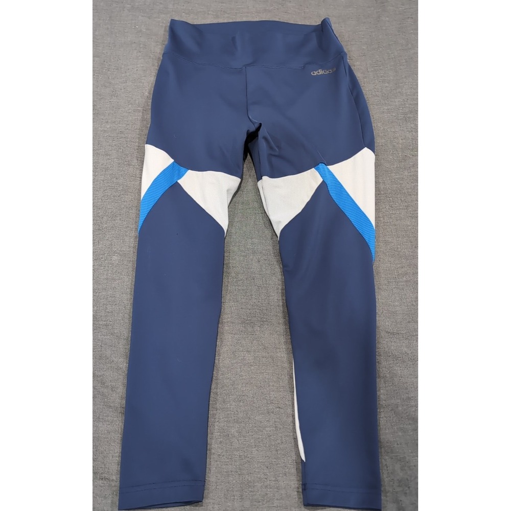 Adidas Climalite Womens Large Blue White Workout Yoga Pants Leggings